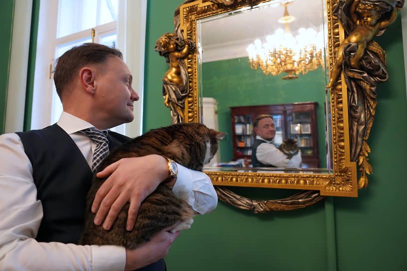 В Санкт-Петербурге в приемной председателя комитета по государственному контролю, использованию и охране памятников истории и культуры Сергея Макарова работают коты Моисей (на фото) и Франц. Моисей занимает почетный пост «советника председателя по вопросам уюта и доброжелательной среды в коллективе», Франц считается его помощником