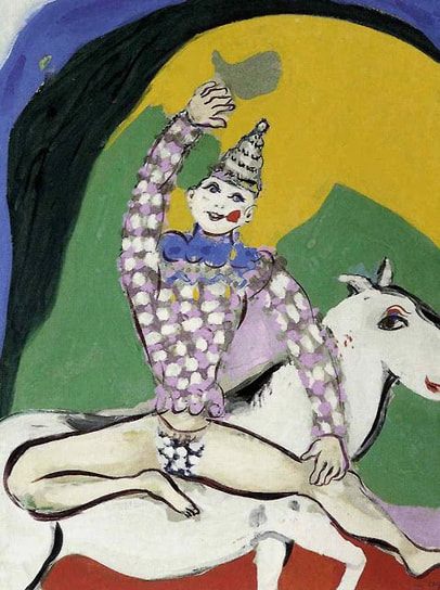 Марк Шагал. «Клоун и белая лошадь (цирк Воллара)», 1927