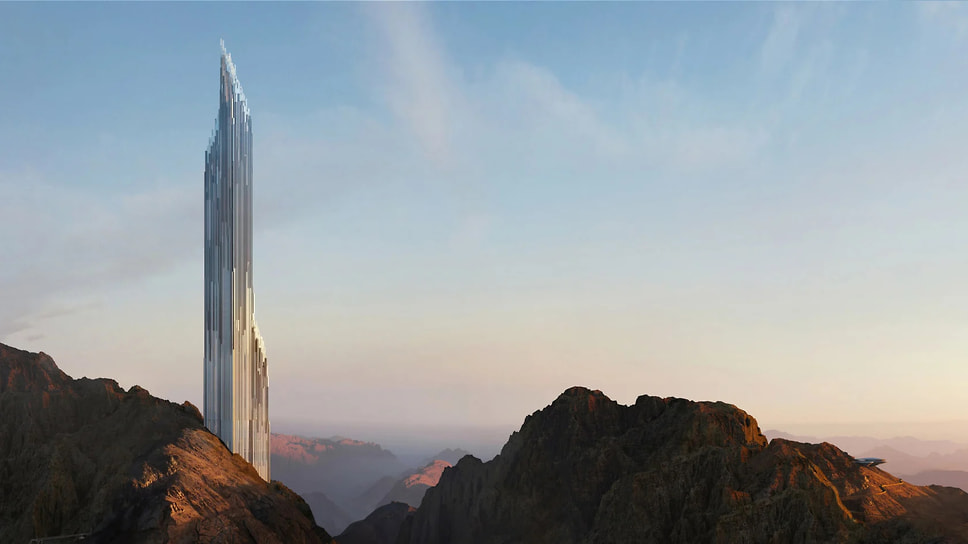 Визуализация небоскреба Discovery Tower в рамках проекта NEOM’s Trojena в Саудовской Аравии