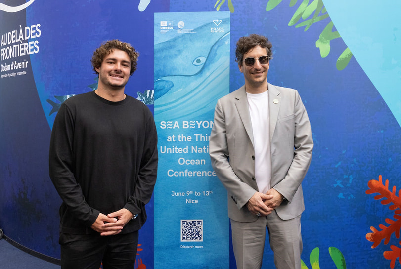 Титуан Бернико и Джованни Кимьенти презентуют участникам United Nations Ocean Conference в Ницце программу по восстановлению коралловых рифов Coral Gardeners Labs