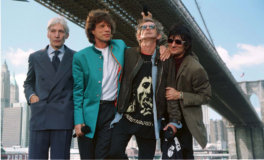 Слева направо: музыканты группы The Rolling Stones Чарли Уоттс, Мик Джаггер, Кит Ричардс и Ронни Вуд в Нью-Йорке, 1997 год