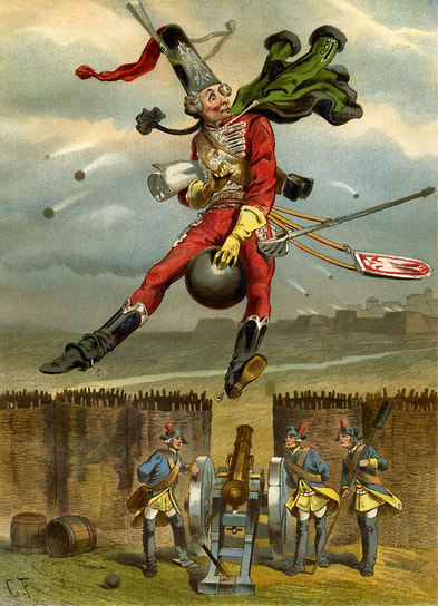 Готфрид Франц. «Полет барона фон Мюнхгаузена на пушечном ядре», 1896