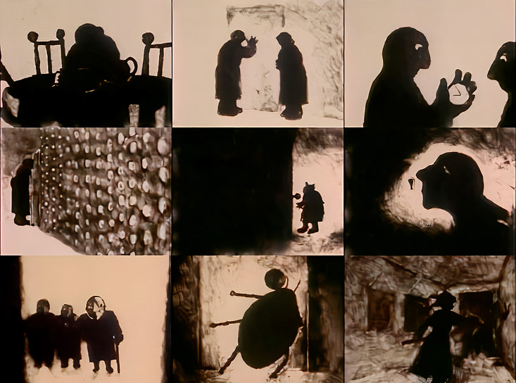 Кадры из мультфильма «Превращение мистера Замзы», режиссер Кэролайн Лиф, 1977